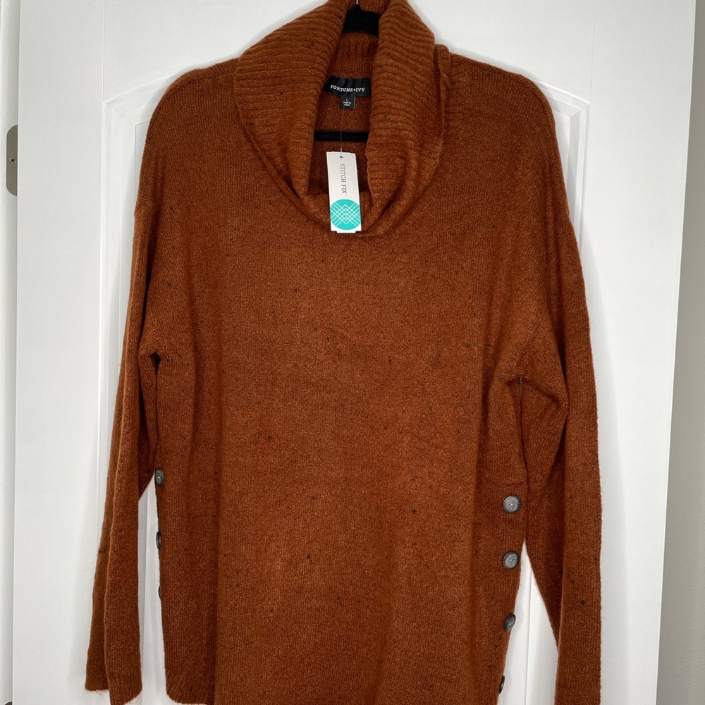 NWT Fortune & Ivy Cognac Cowl Neck Sweater SZ L